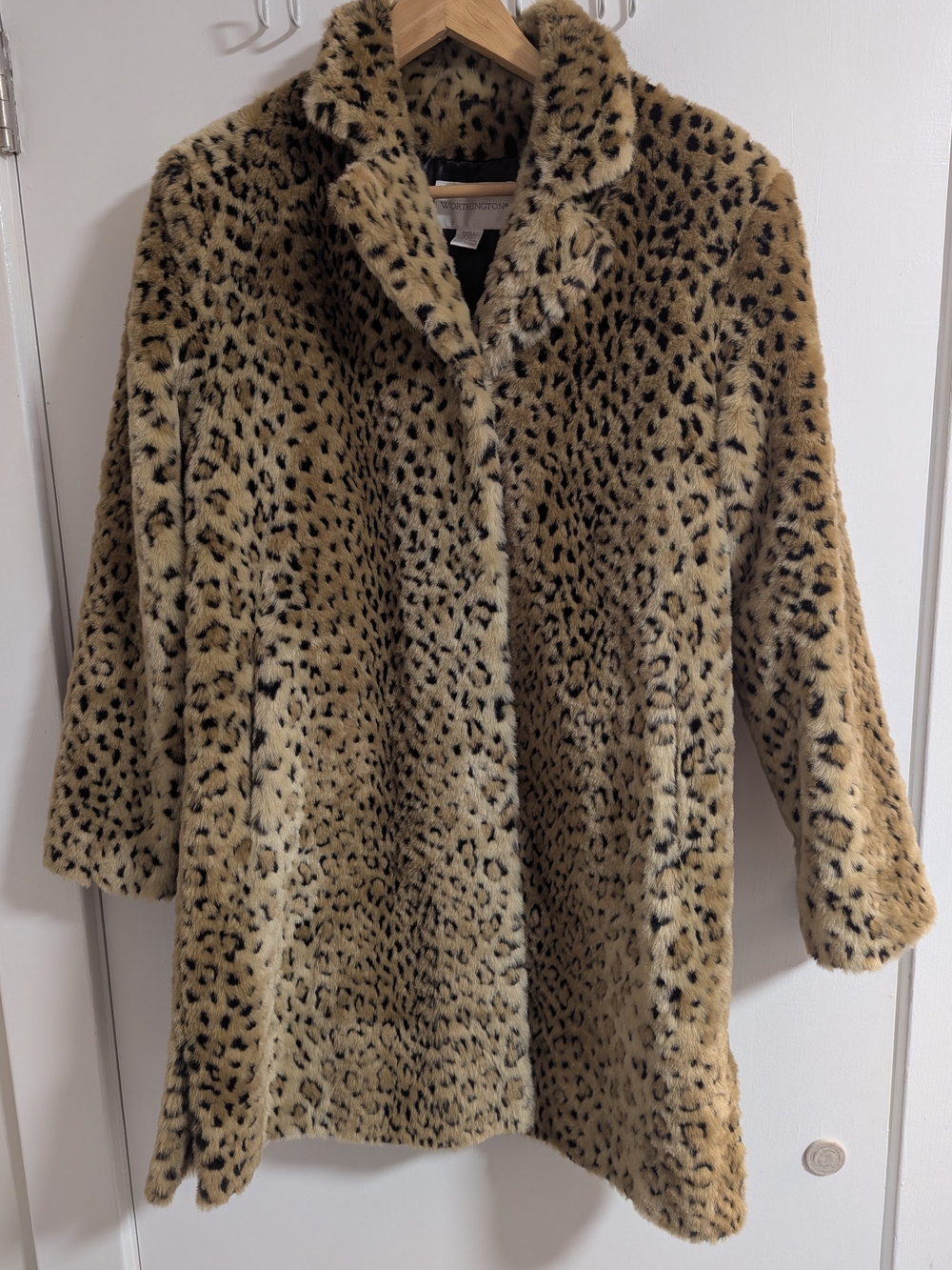 Worthington Leopard Spot Faux-Fur Teddy Coat in Light Brown and Black - Picture 3 of 8